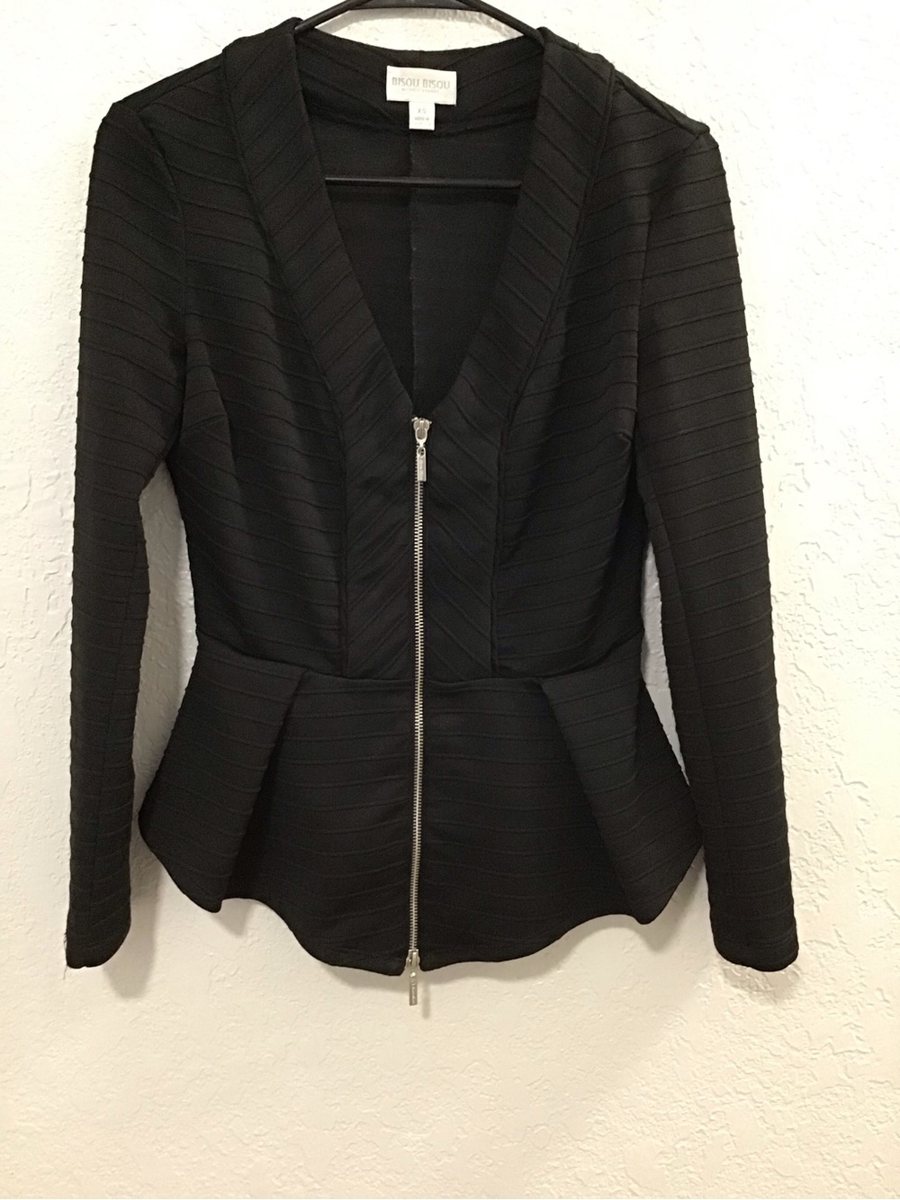 Bisou Bisou Black Zip-Front Peplum Blazer